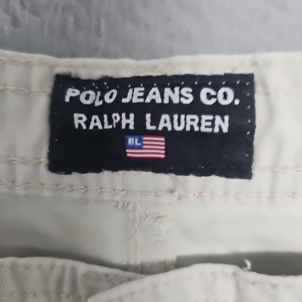 Polo Jeans Co. Ralph Lauren Men's Beige Cotton Cargo Shorts Size‎ 38 RL Flag